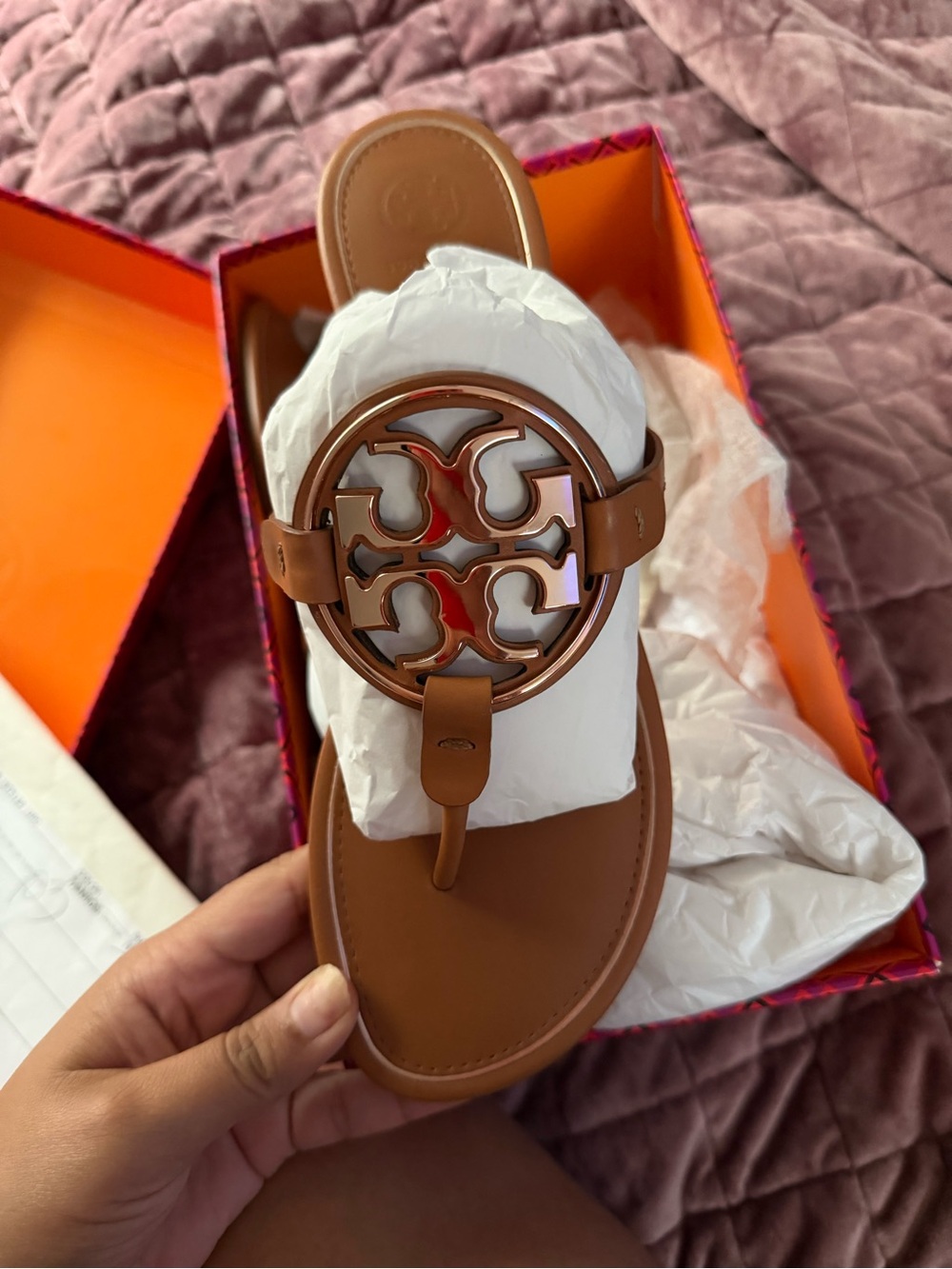 Tory Burch Women's Brown Logo Medallion Thong Sandal